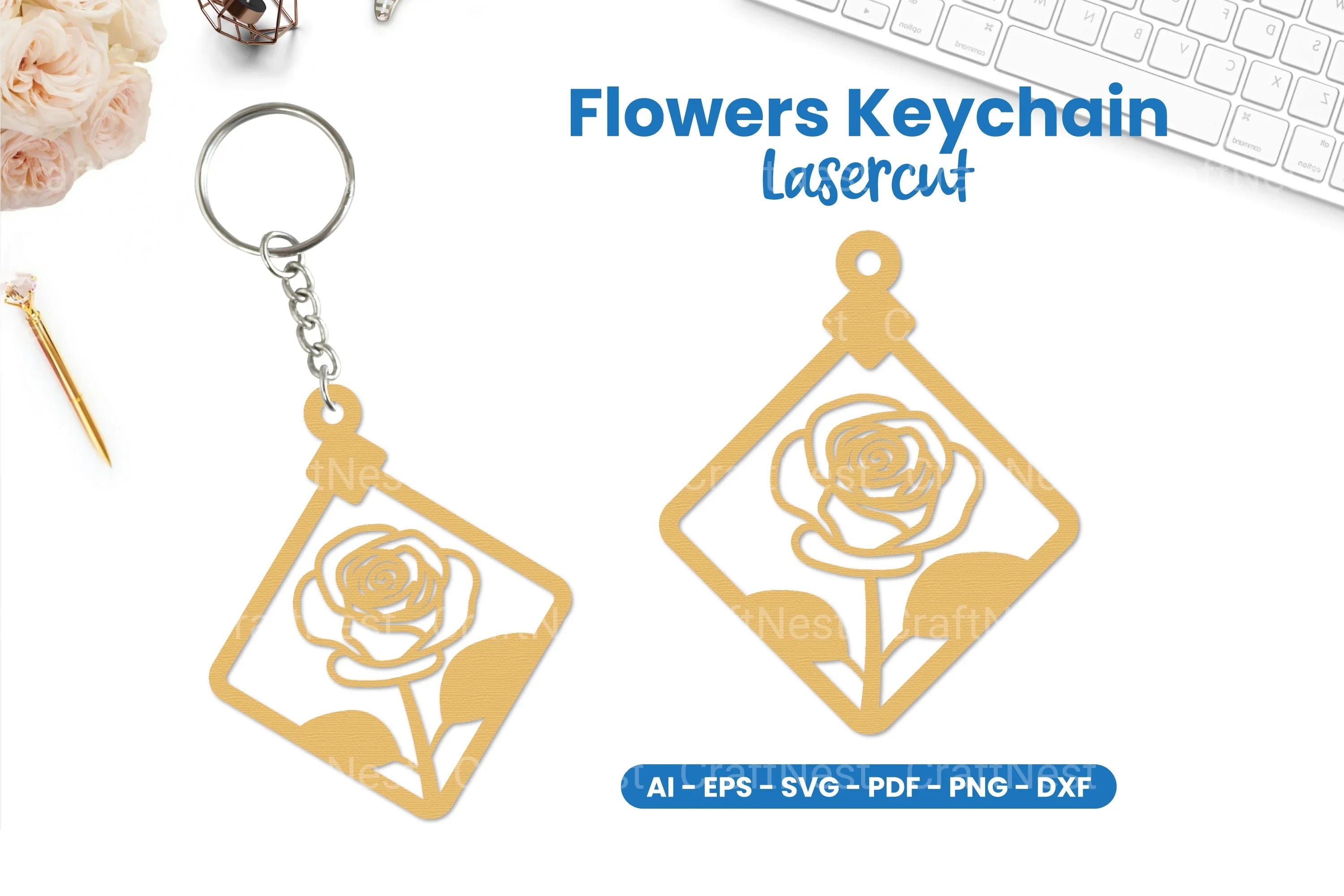 Flowers Keychain Lasercut SVG Bundle - CraftNest - Digital Crafting and Art