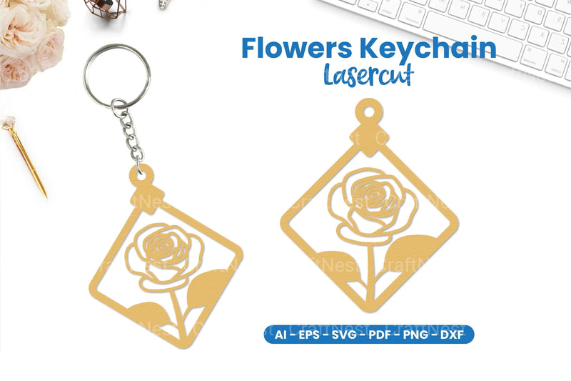 Flowers Keychain Lasercut SVG Bundle - CraftNest - Digital Crafting and Art