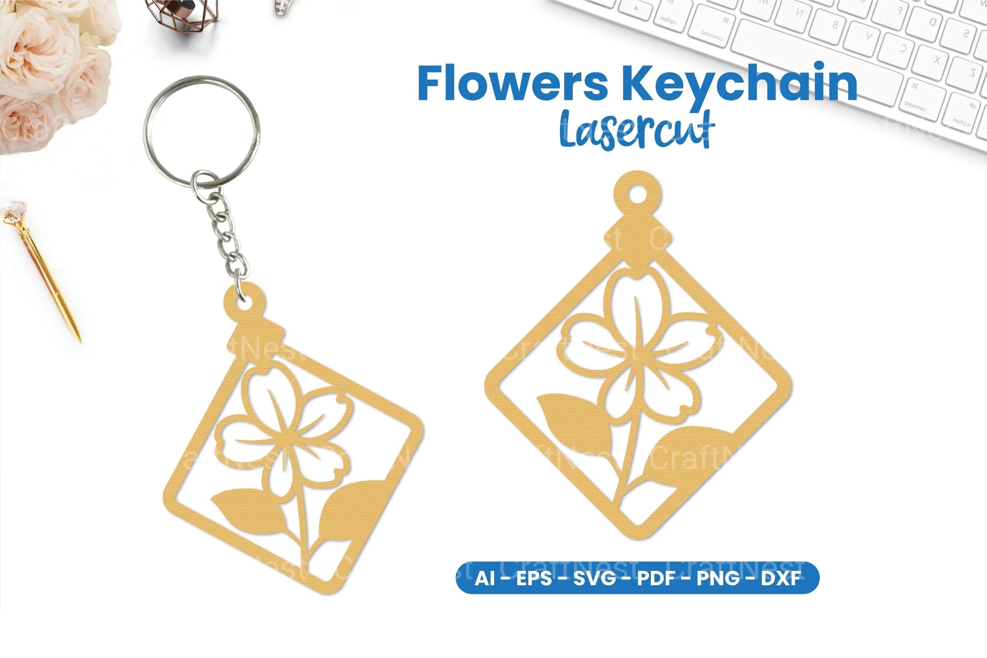 Flowers Keychain Lasercut SVG Bundle - CraftNest - Digital Crafting and Art