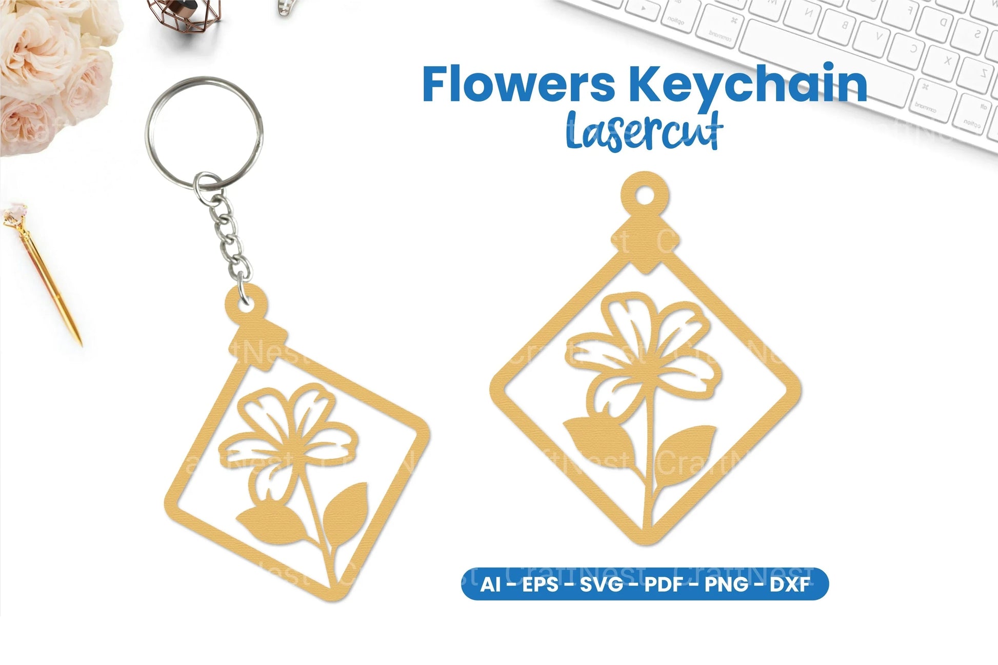 Flowers Keychain Lasercut SVG Bundle - CraftNest - Digital Crafting and Art