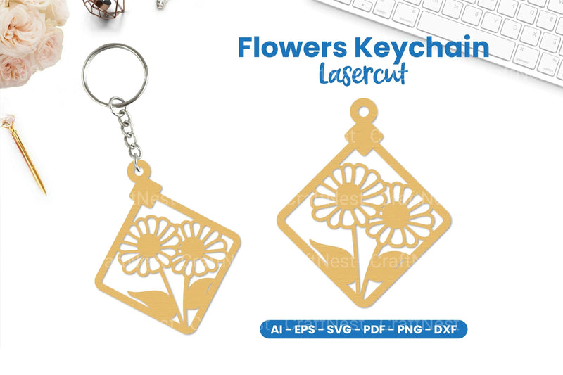 Flowers Keychain Lasercut SVG Bundle - CraftNest - Digital Crafting and Art