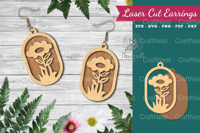 Laser Cut Flower Earrings Design Bundle - CraftNest - Digital Crafting and Art