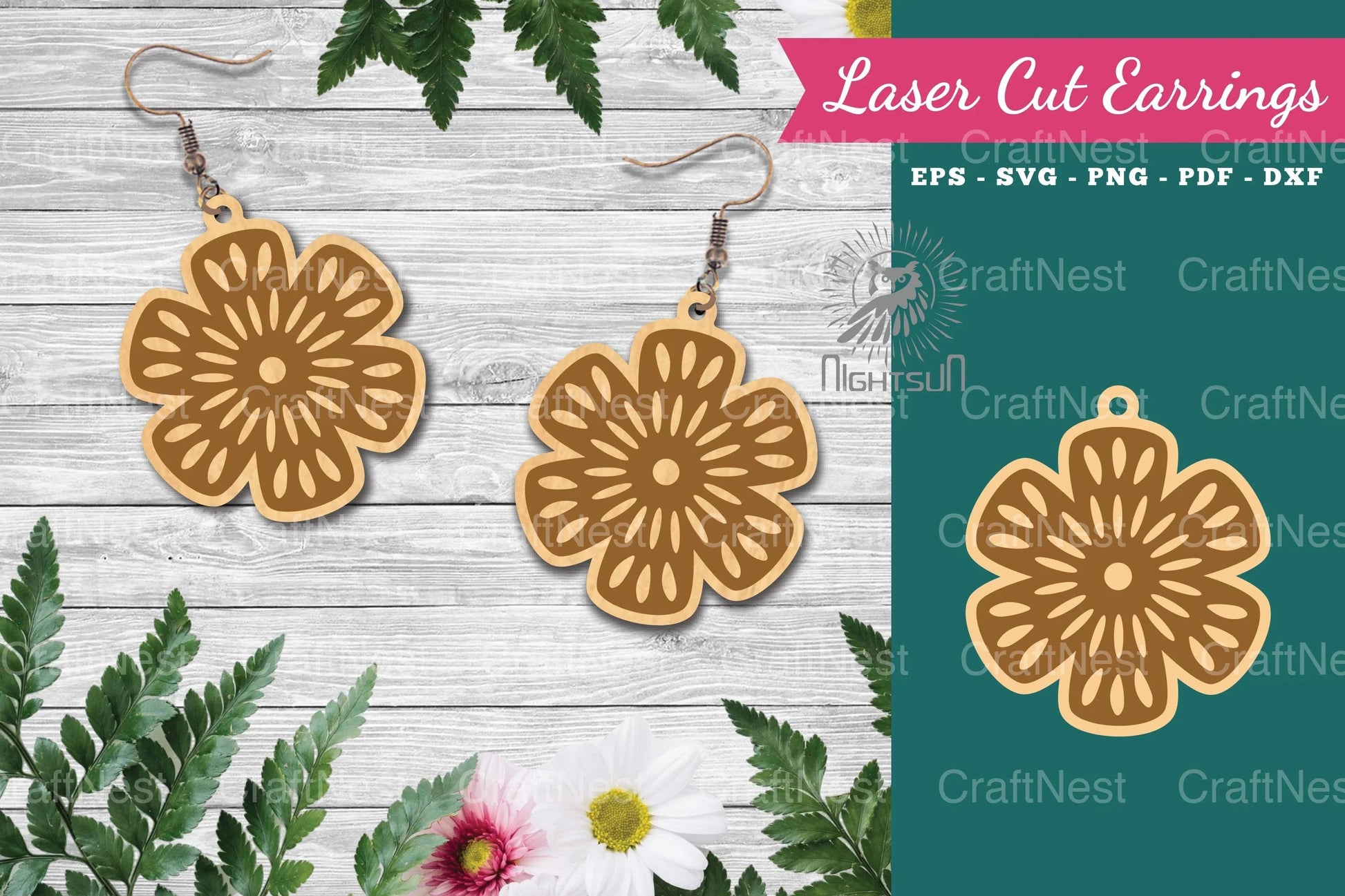 Laser Cut Flower Earrings SVG Bundle - CraftNest - Digital Crafting and Art