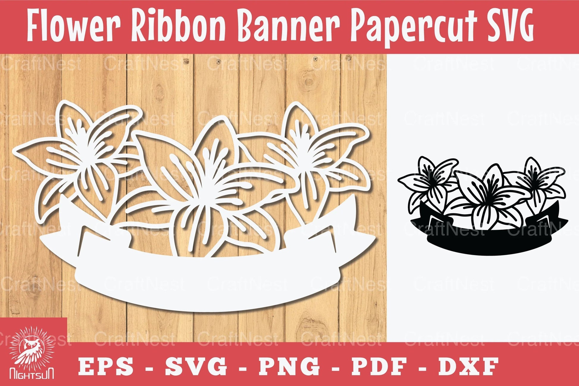 Flowers Ribbon Banner Papercut Clipart Bundle - CraftNest - Digital Crafting and Art