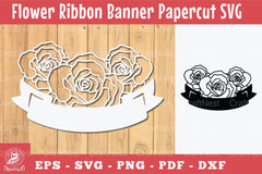 Flowers Ribbon Banner Papercut Clipart Bundle - CraftNest - Digital Crafting and Art