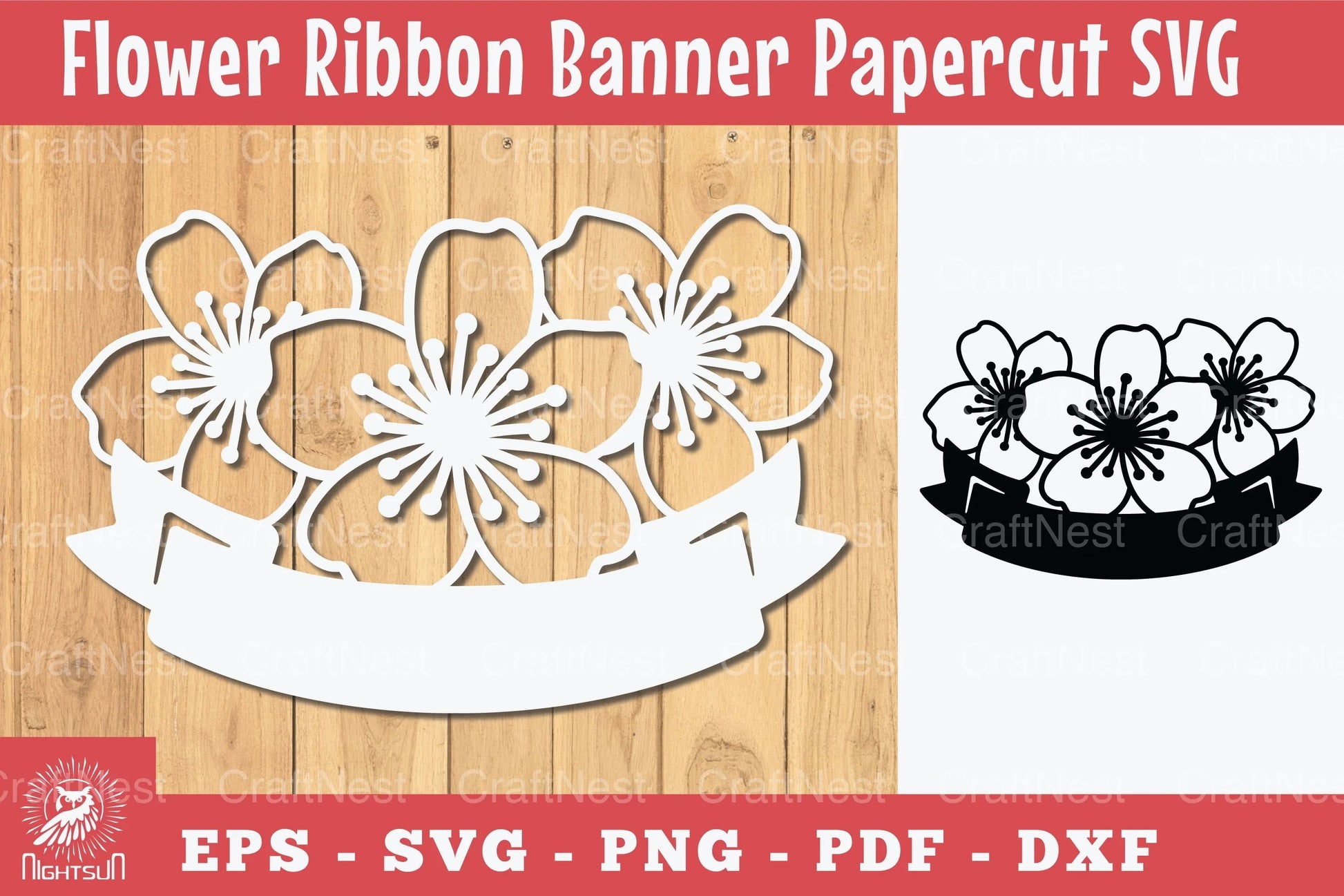 Flowers Ribbon Banner Papercut Clipart Bundle - CraftNest - Digital Crafting and Art