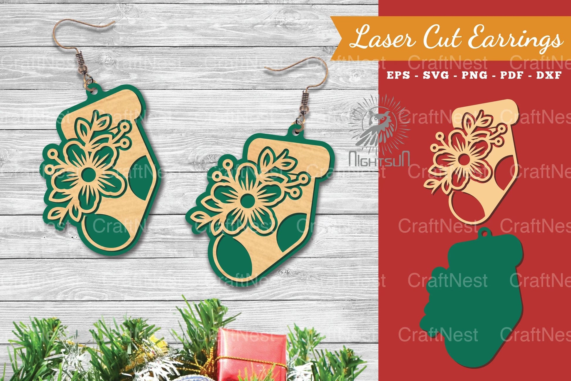 Floral Sock Laser Cut Earrings - Jewelry Design Bundle - CraftNest - Digital Crafting and Art