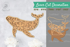 Whale 3D Lasercut Decoration Flowers Clipart Bundle - CraftNest - Digital Crafting and Art
