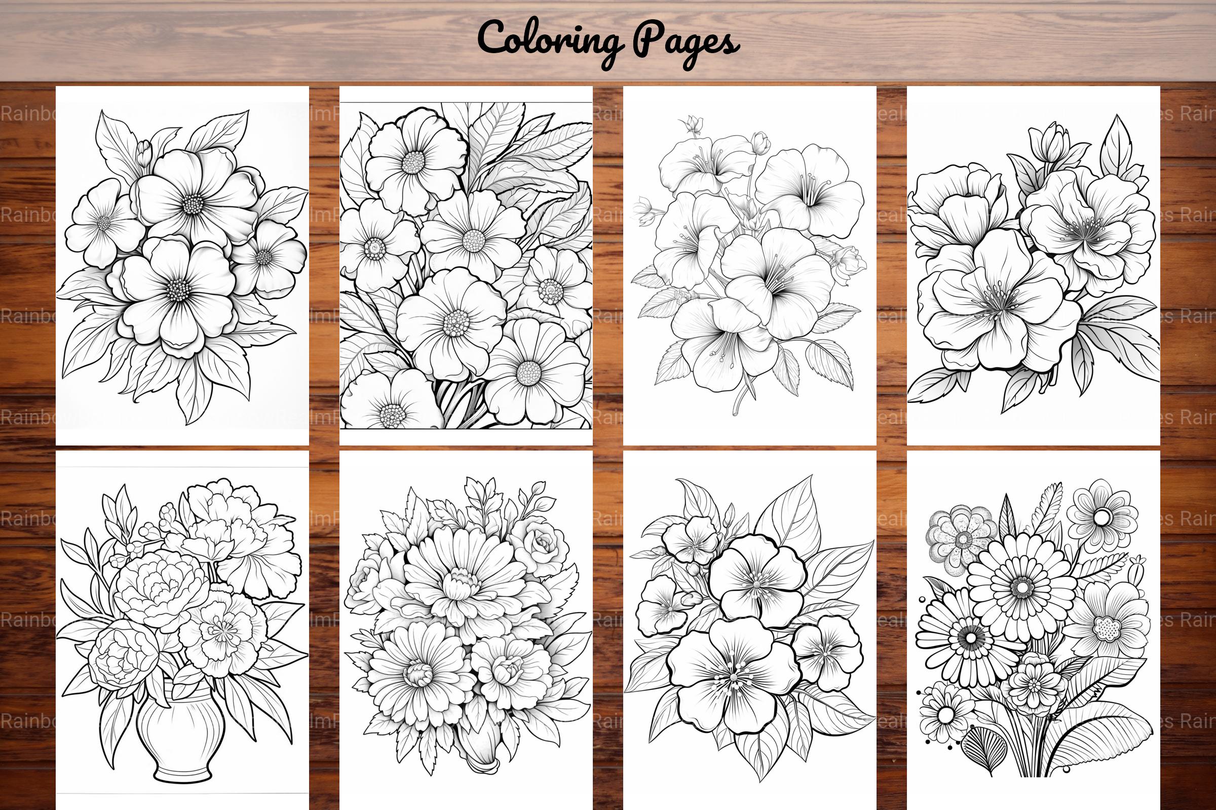 Relaxing Flowers Coloring Book