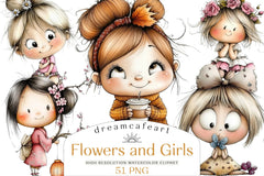 Flowers and Girls Clipart Bundle - CraftNest - Digital Crafting and Art