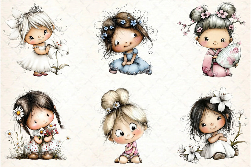 Flowers and Girls Clipart Bundle - CraftNest - Digital Crafting and Art