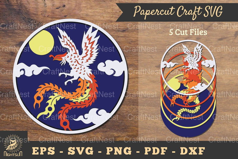 Flying Phoenix 3D Papercut Paper Craft Bundle - CraftNest - Digital Crafting and Art