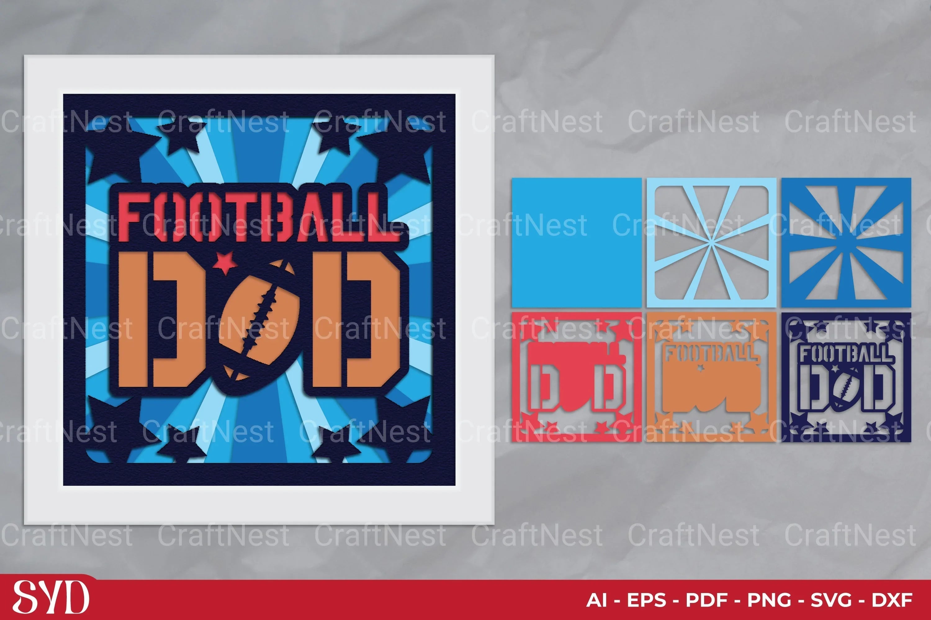 Football Dad 3D Layered Papercut SVG Bundle - CraftNest - Digital Crafting and Art