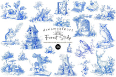 Forest Study Blue Ink Illustration Clipart Bundle - CraftNest - Digital Crafting and Art