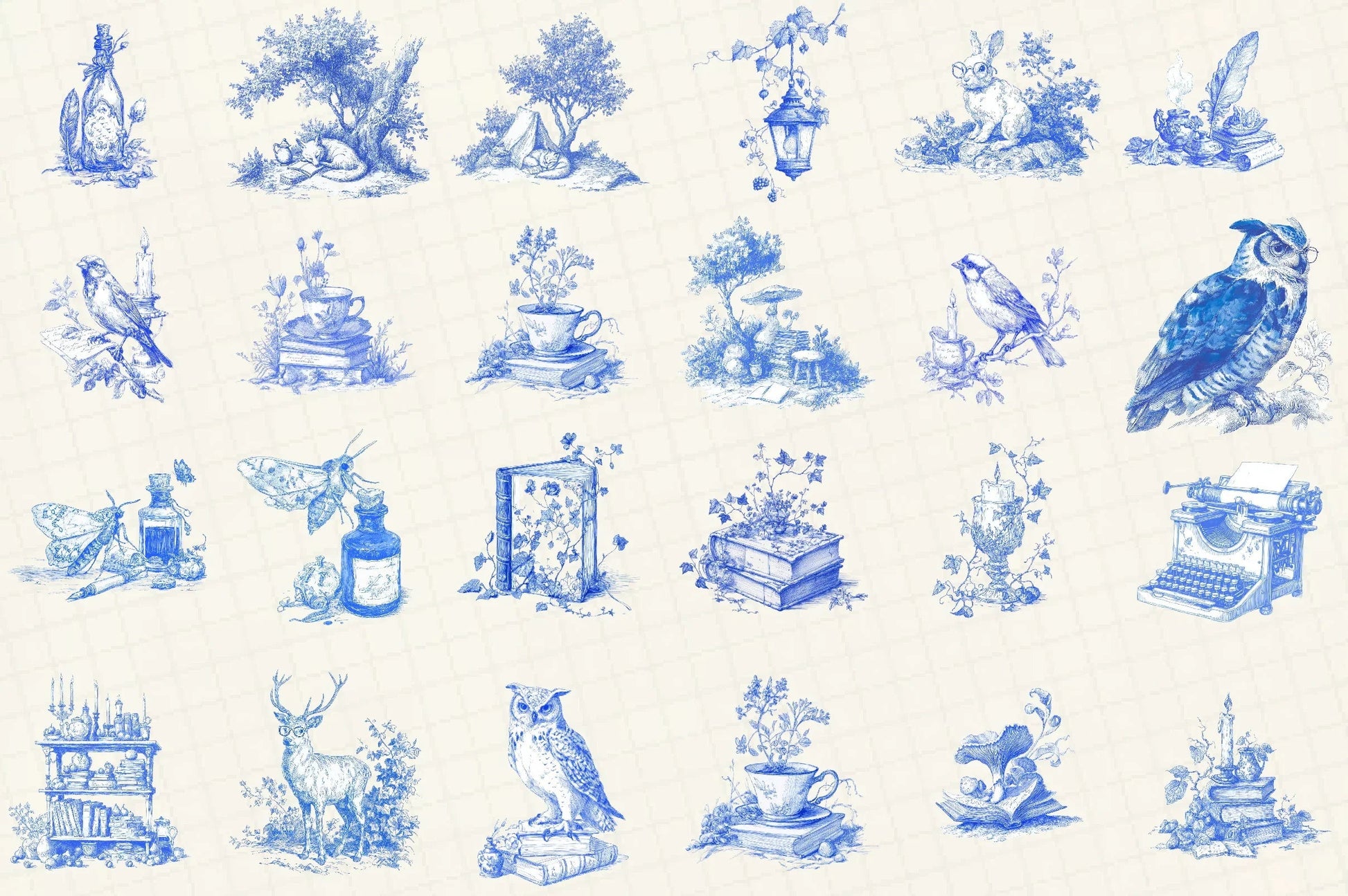 Forest Study Blue Ink Illustration Clipart Bundle - CraftNest - Digital Crafting and Art