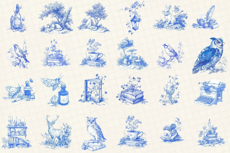Forest Study Blue Ink Illustration Clipart Bundle - CraftNest - Digital Crafting and Art