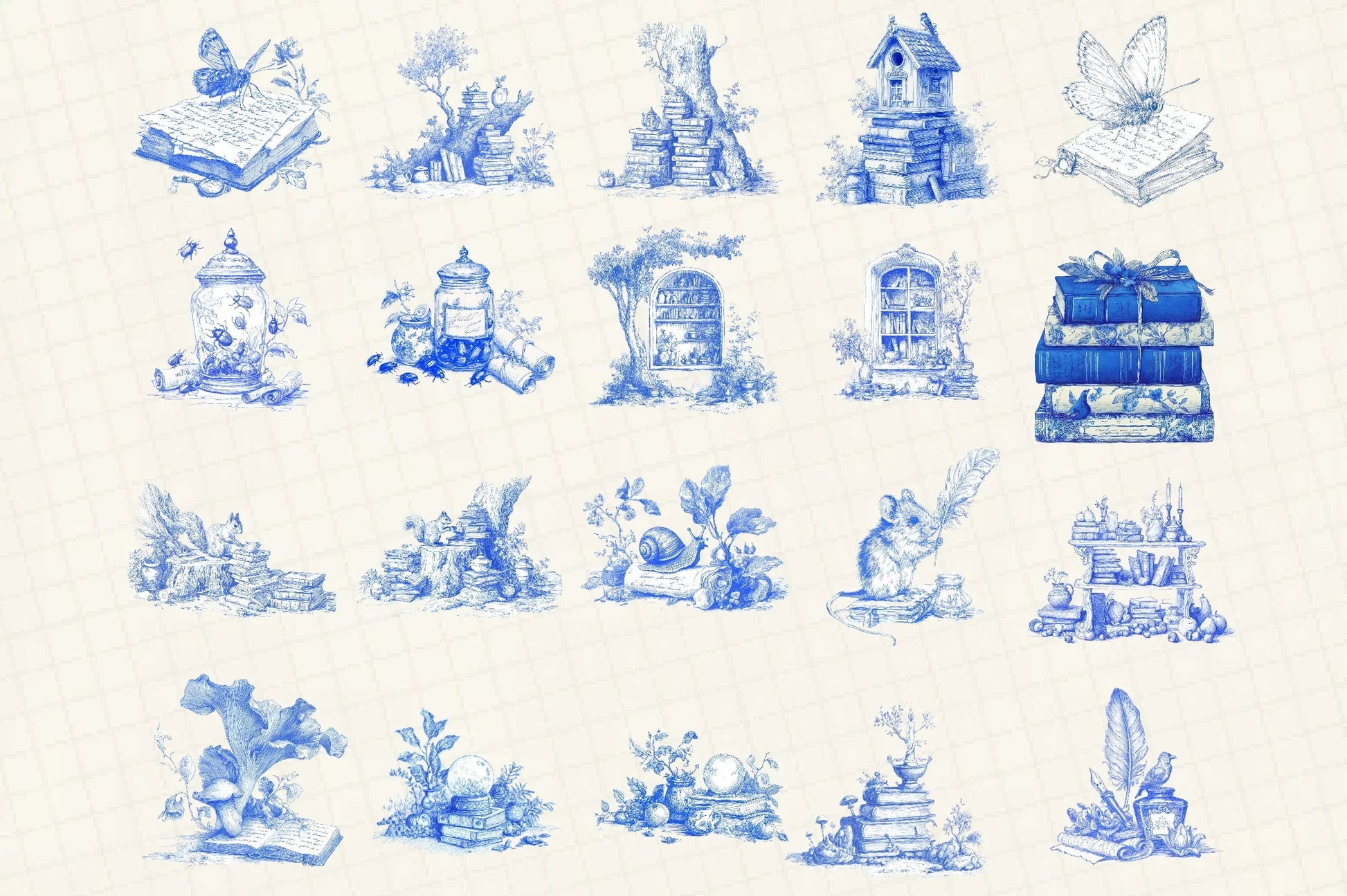 Forest Study Blue Ink Illustration Clipart Bundle - CraftNest - Digital Crafting and Art