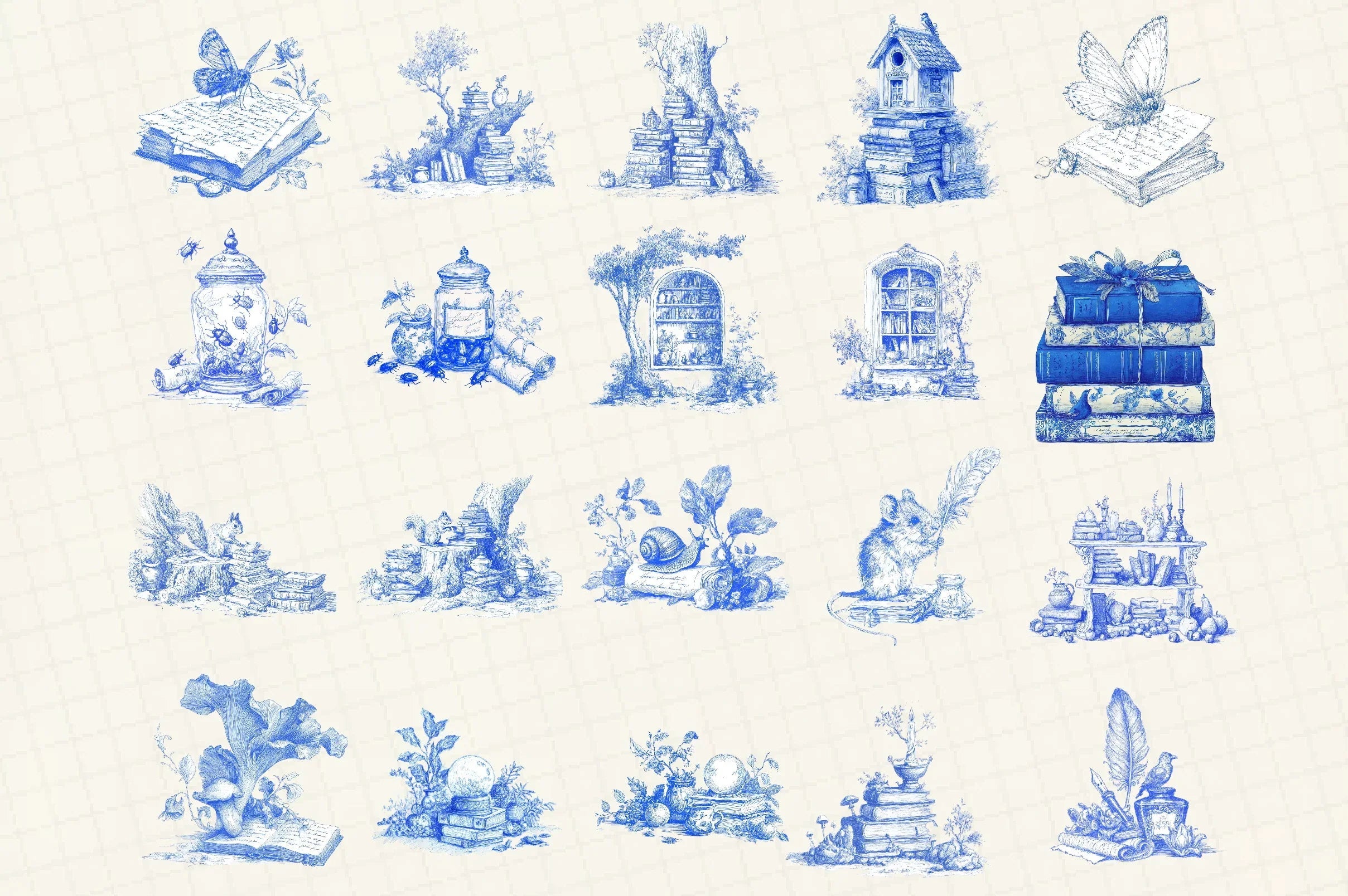 Forest Study Blue Ink Illustration Clipart Bundle - CraftNest - Digital Crafting and Art