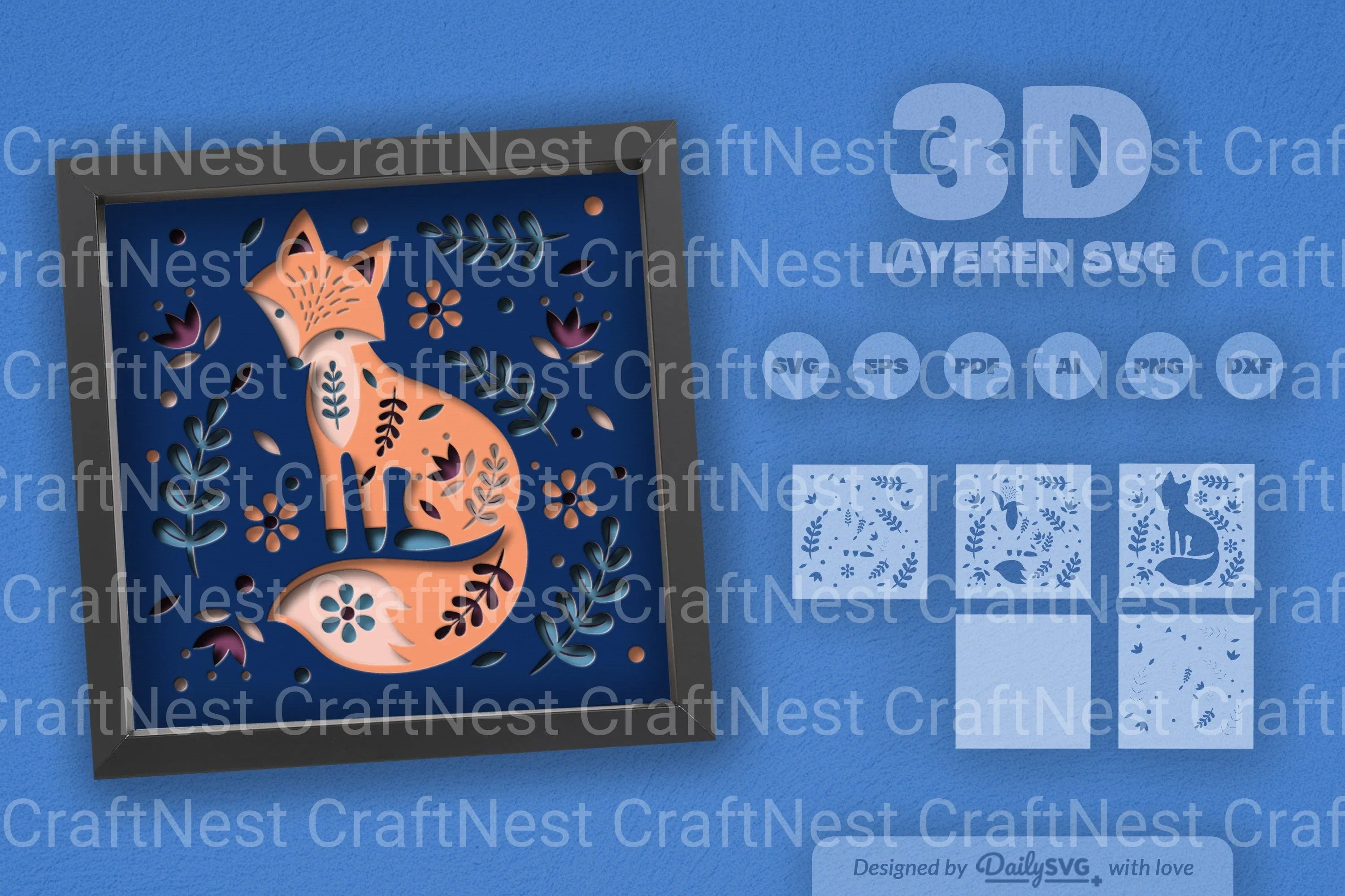 Fox Folk Art Papercut SVG Bundle