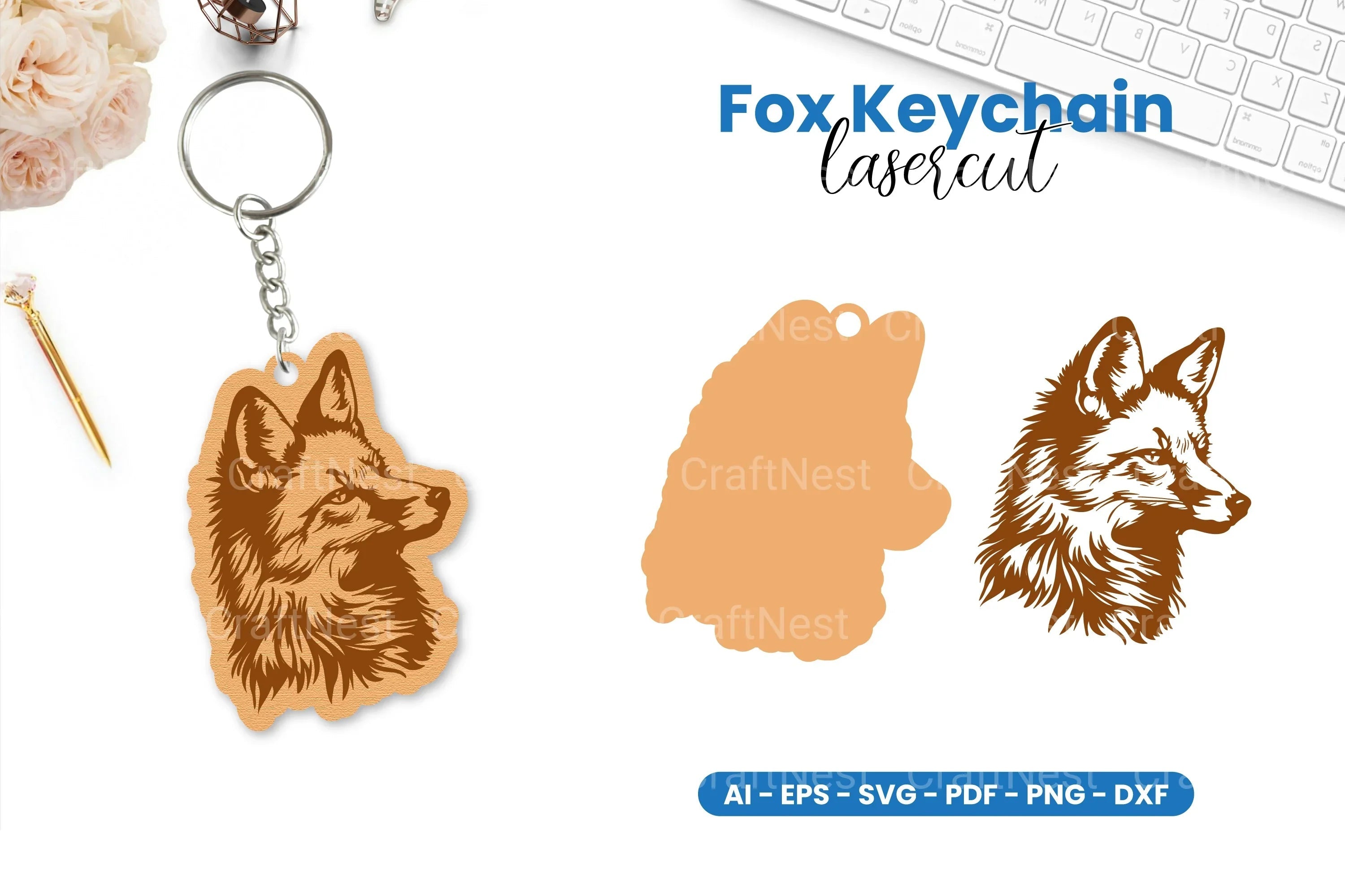 Fox Keychain Lasercut SVG Bundle - CraftNest - Digital Crafting and Art