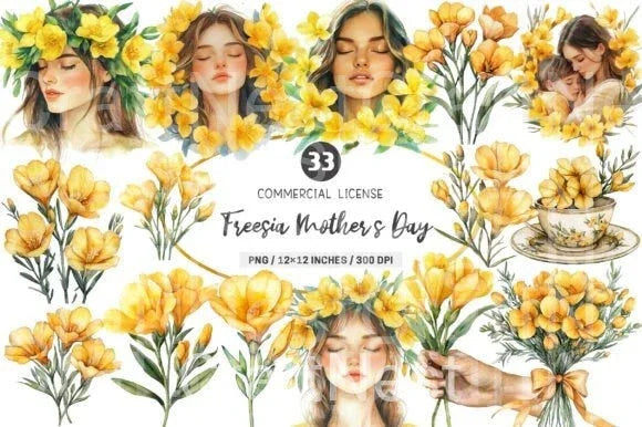 Freesia Mother's Day Clipart Bundle 4 - CraftNest - Digital Crafting and Art