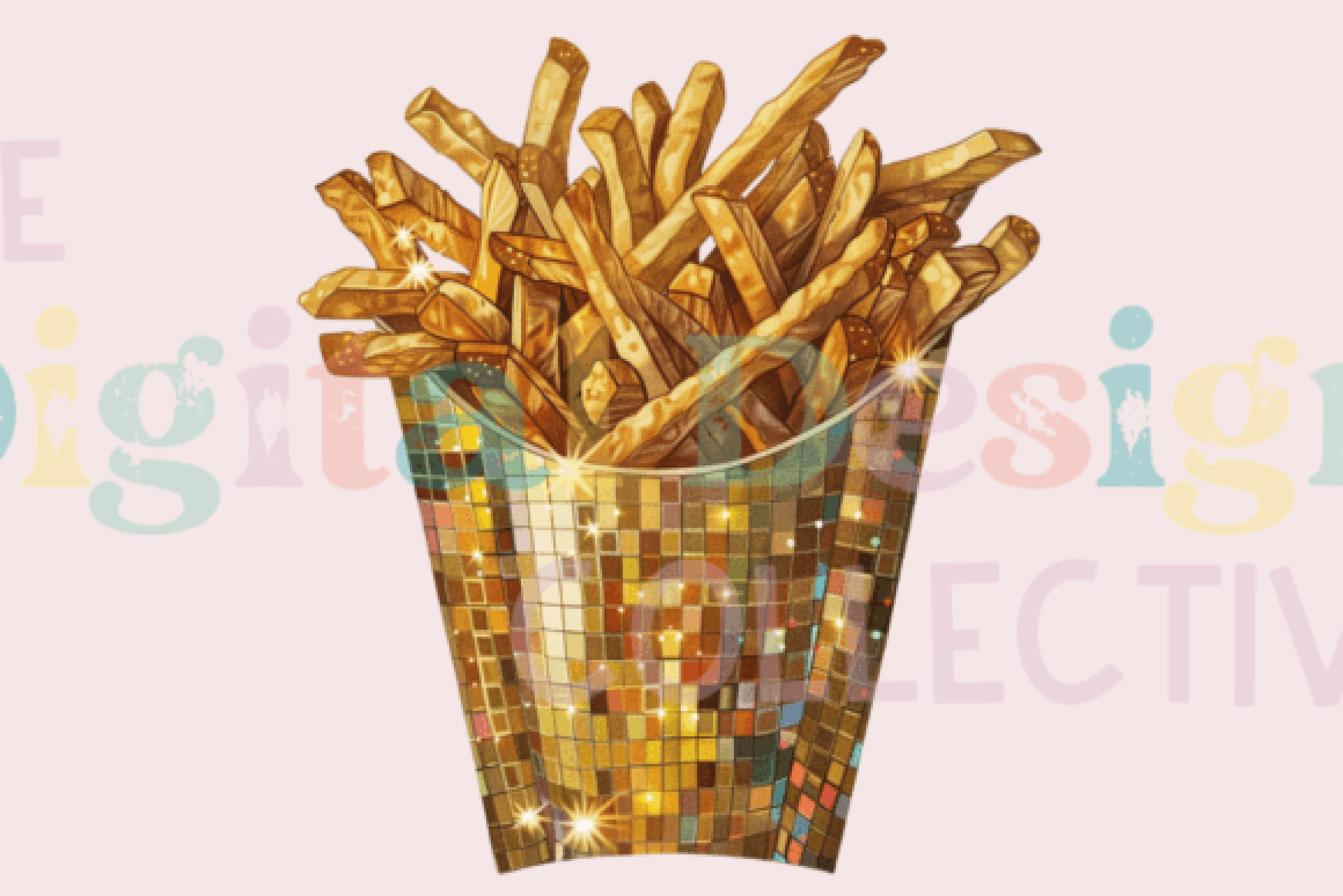 French Fries Disco Gold Clipart Bundle