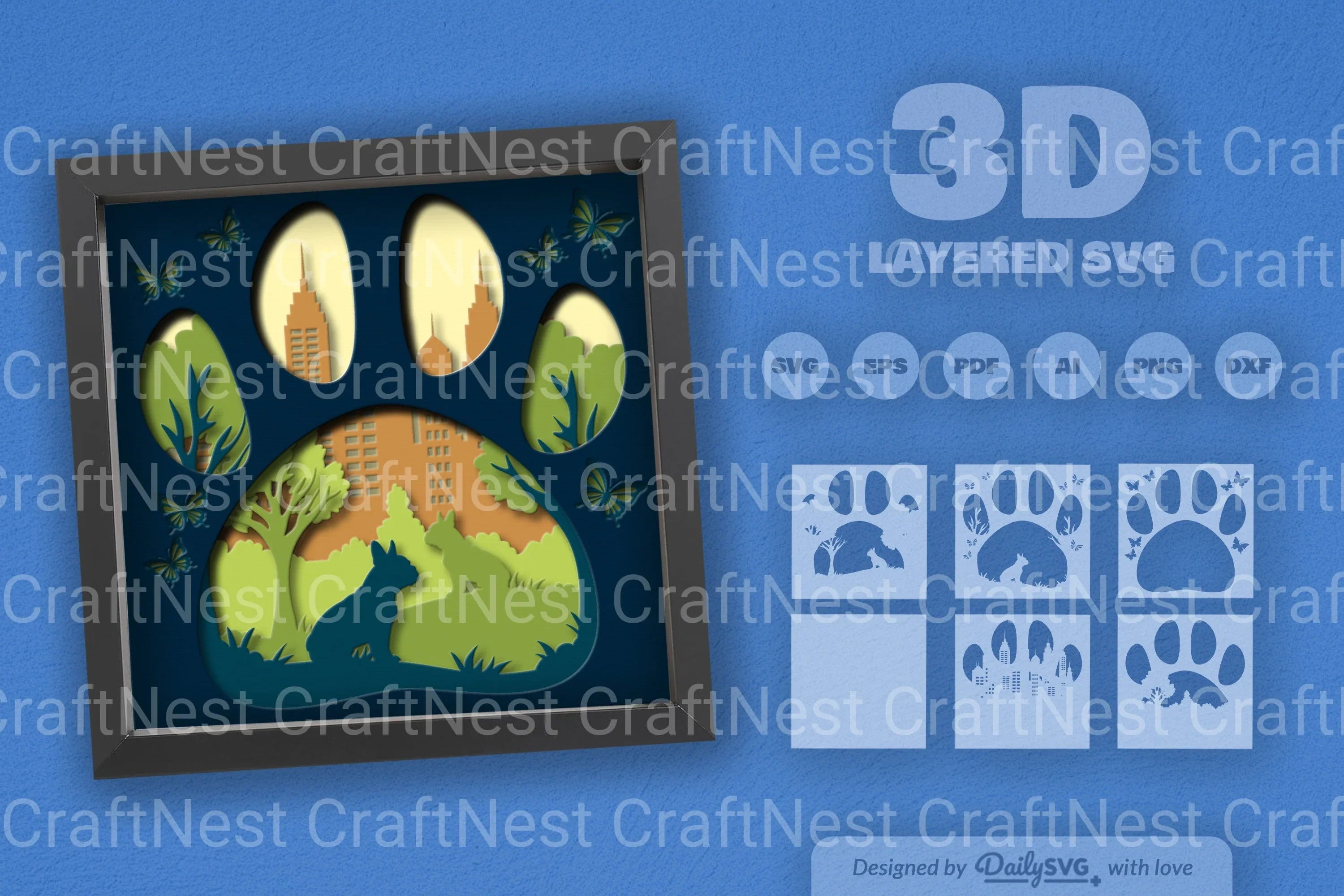 French Bulldog Park Papercut SVG Bundle - CraftNest - Digital Crafting and Art