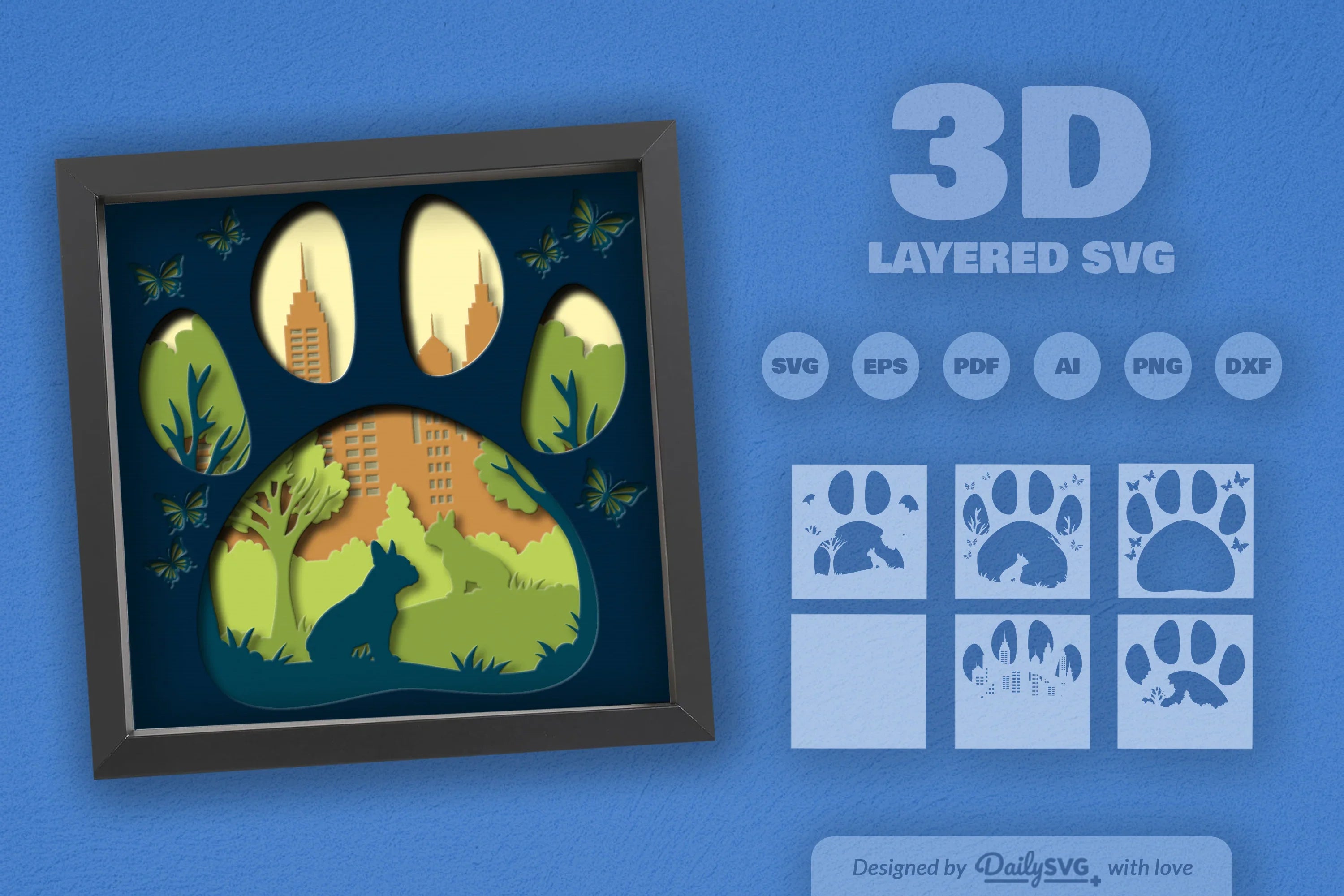 French Bulldog Park Papercut SVG Bundle - CraftNest - Digital Crafting and Art