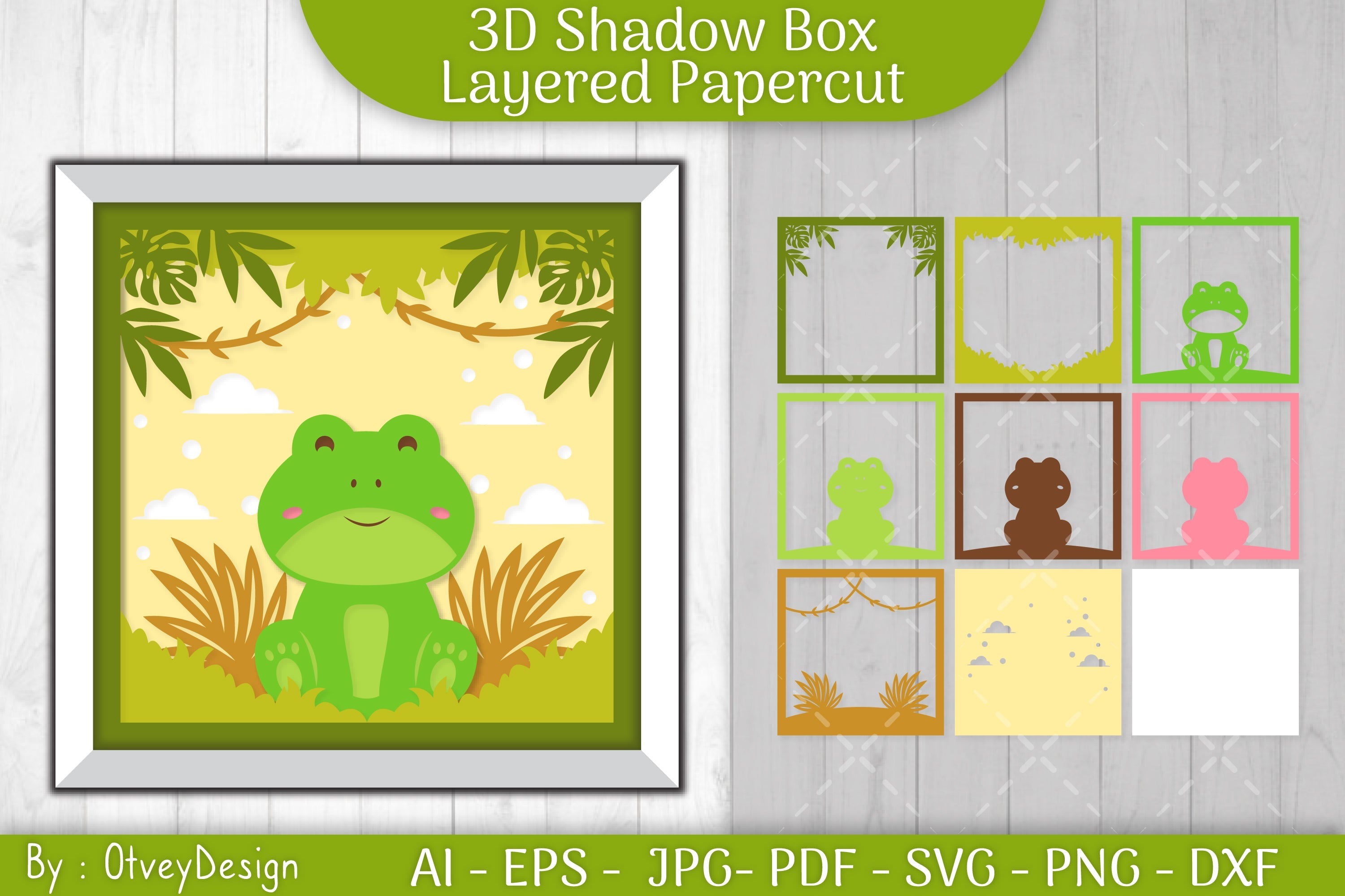 Frog Animals Shadow Box Layered Papercut SVG Bundle