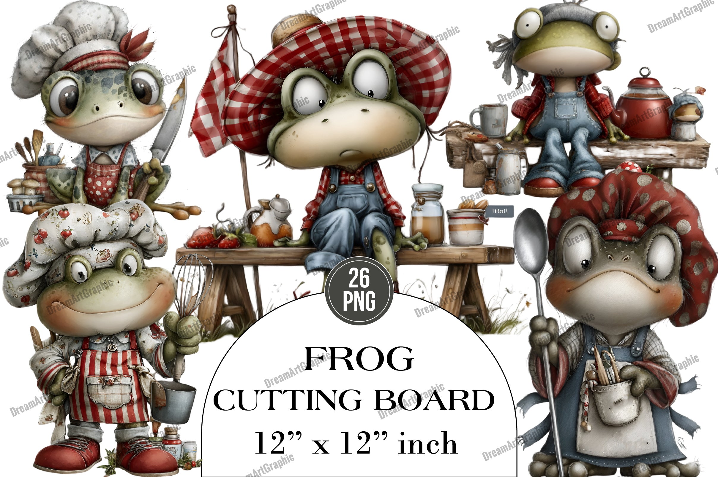 Frog Cutting Board Clipart Bundle