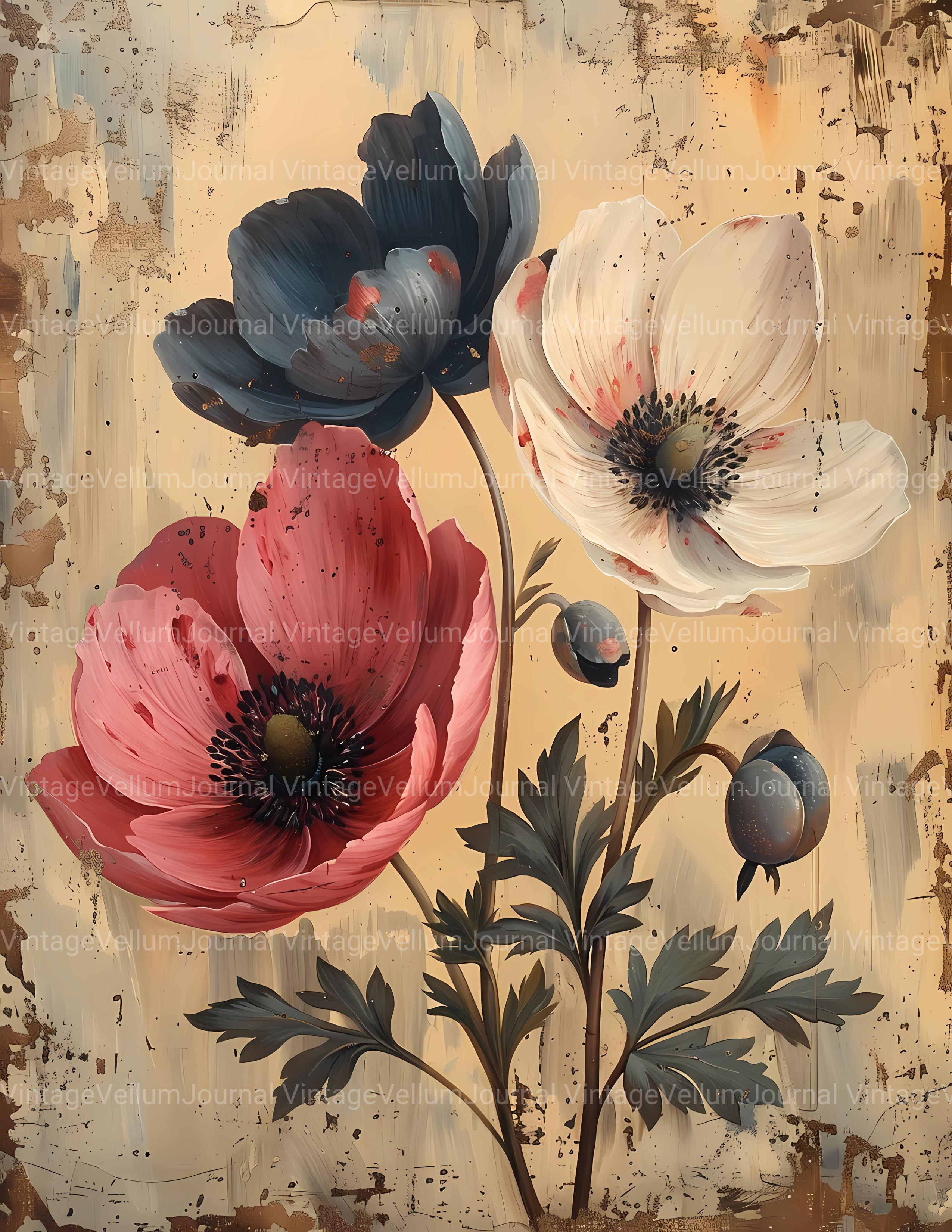 Anemones Flowers Junk Journal Pages - CraftNest