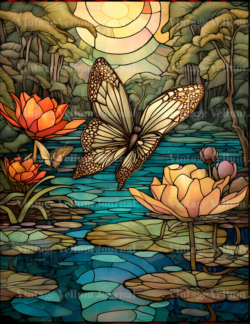 Stained Glass Butterflies Junk Journal Pages - CraftNest