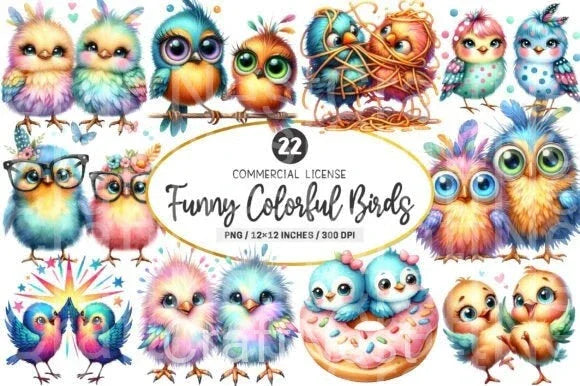 Funny Colorful Birds Clipart Bundle - CraftNest - Digital Crafting and Art