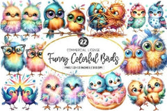 Funny Colorful Birds Clipart Bundle - CraftNest - Digital Crafting and Art