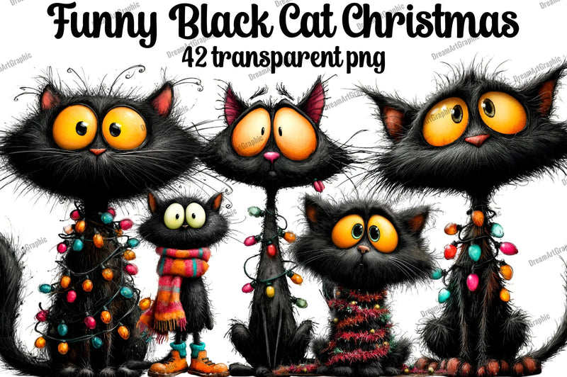 Funny Black Cat Christmas Clipart Bundle - CraftNest - Digital Crafting and Art