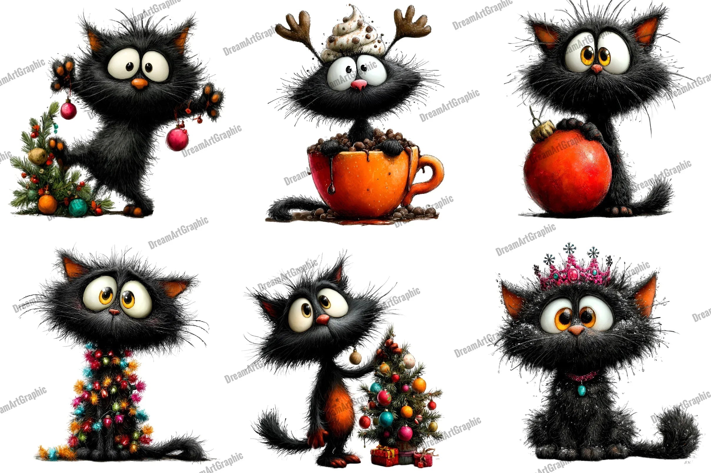 Funny Black Cat Christmas Clipart Bundle - CraftNest - Digital Crafting and Art