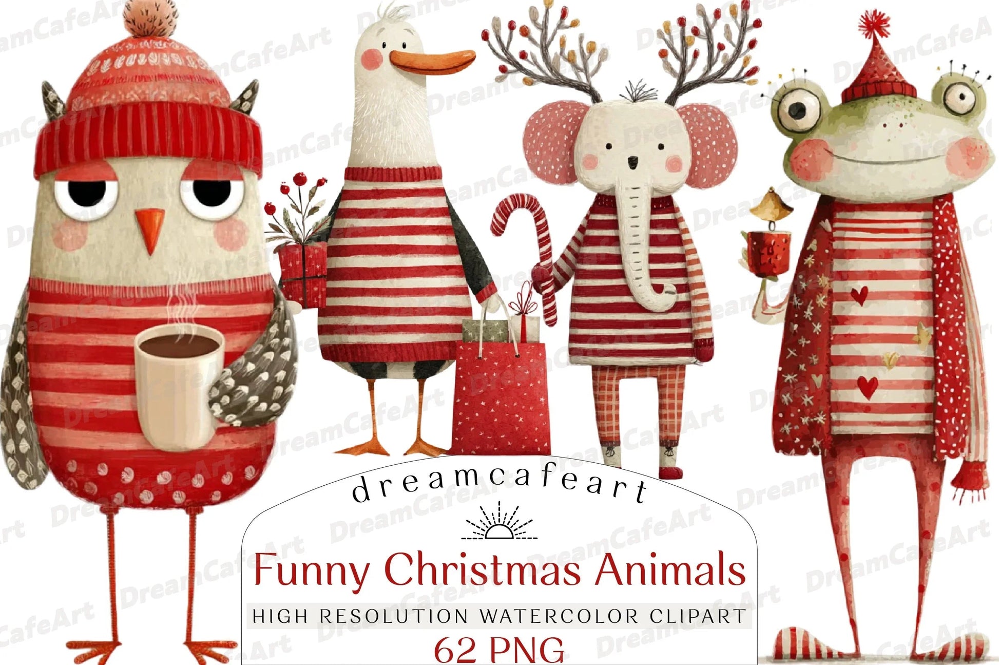 Funny Christmas Animals Clipart Bundle - CraftNest - Digital Crafting and Art