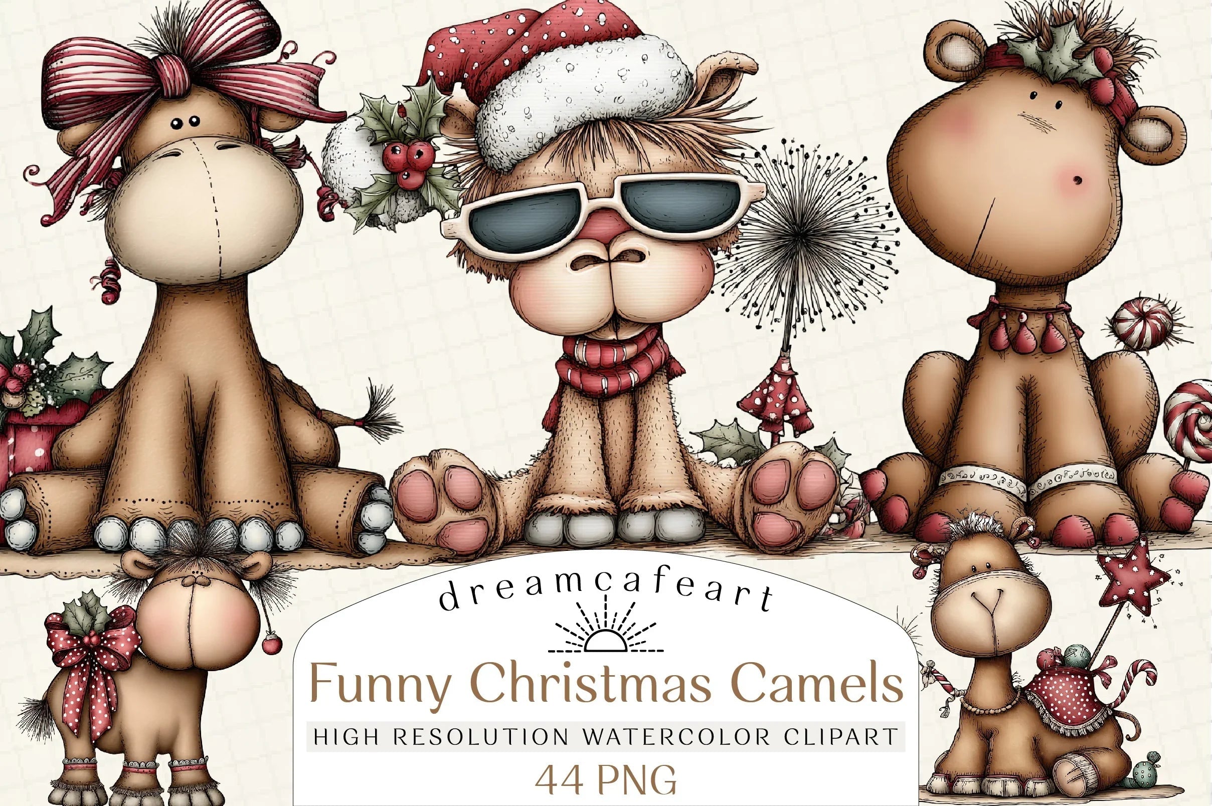 Funny Christmas Camels Clipart Bundle - CraftNest - Digital Crafting and Art