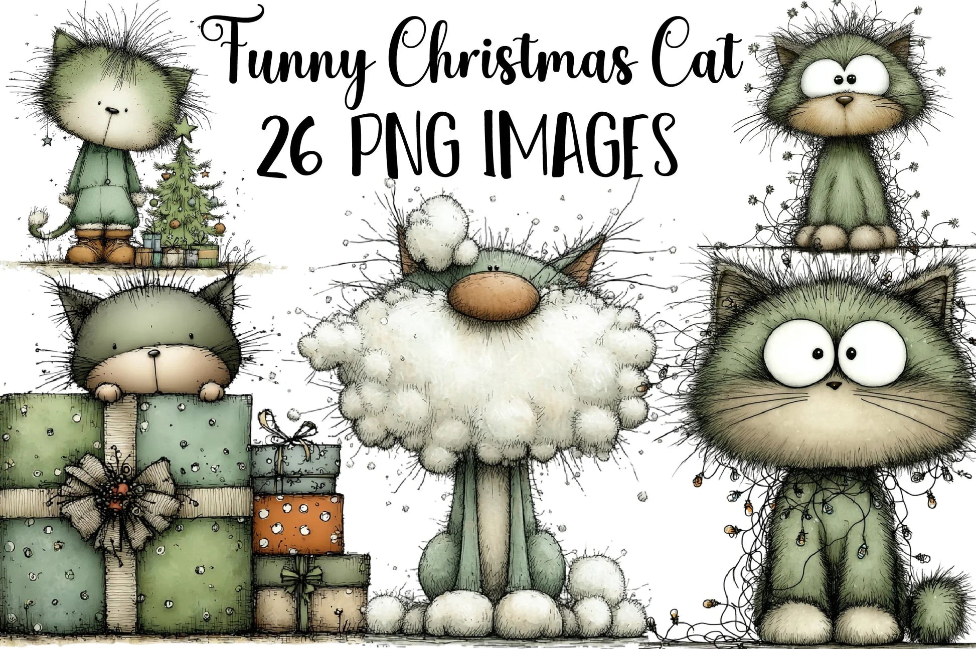 Funny Christmas Cat Clipart Bundle - CraftNest - Digital Crafting and Art