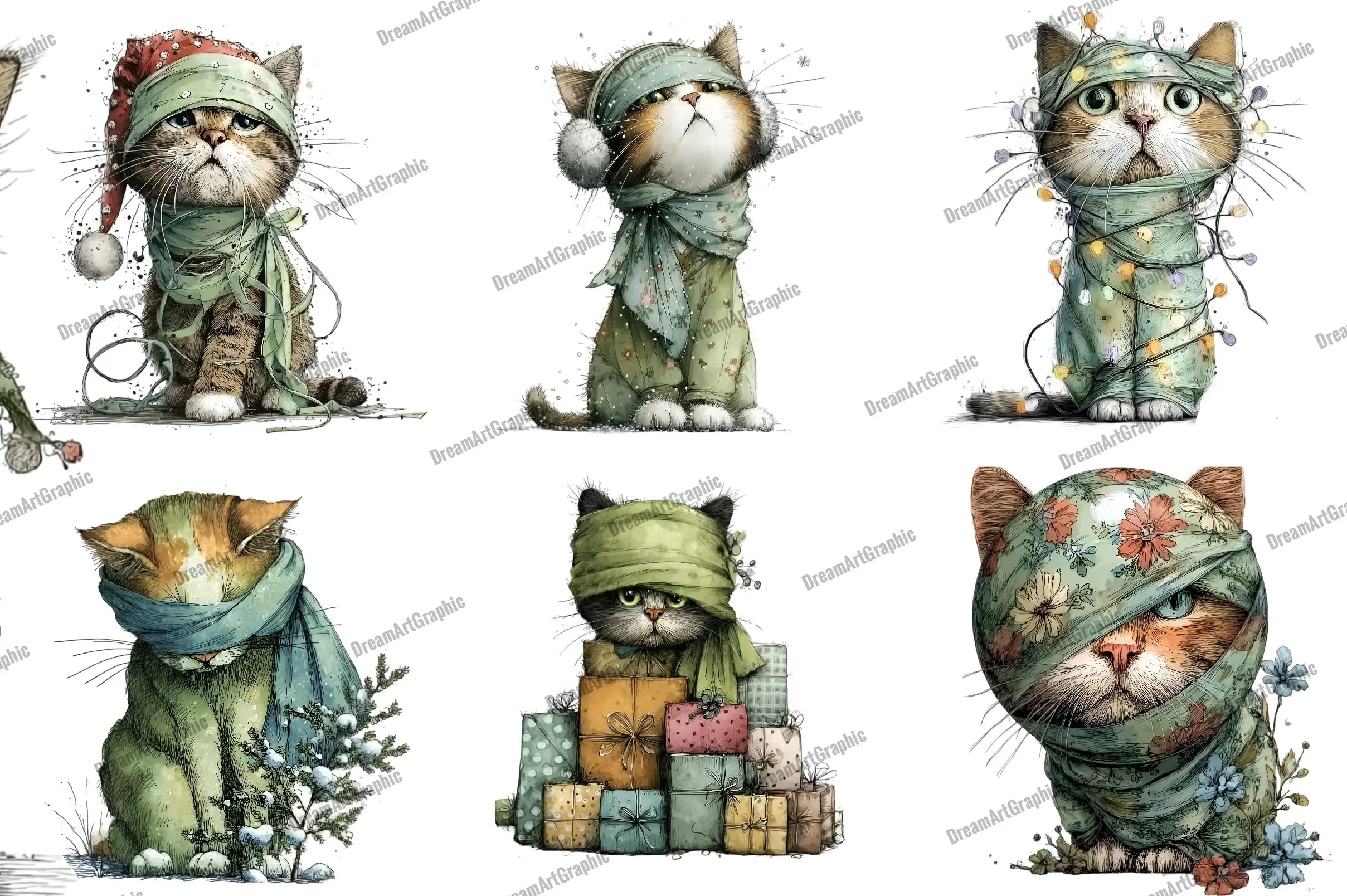 Funny Christmas Cat Clipart Bundle - CraftNest - Digital Crafting and Art