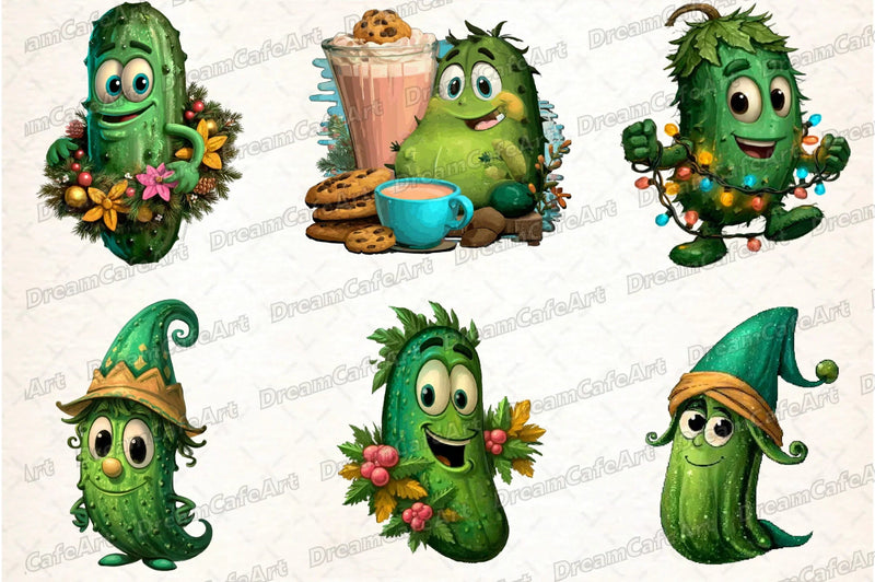 Funny Christmas Cucumber Clipart Bundle - CraftNest - Digital Crafting and Art