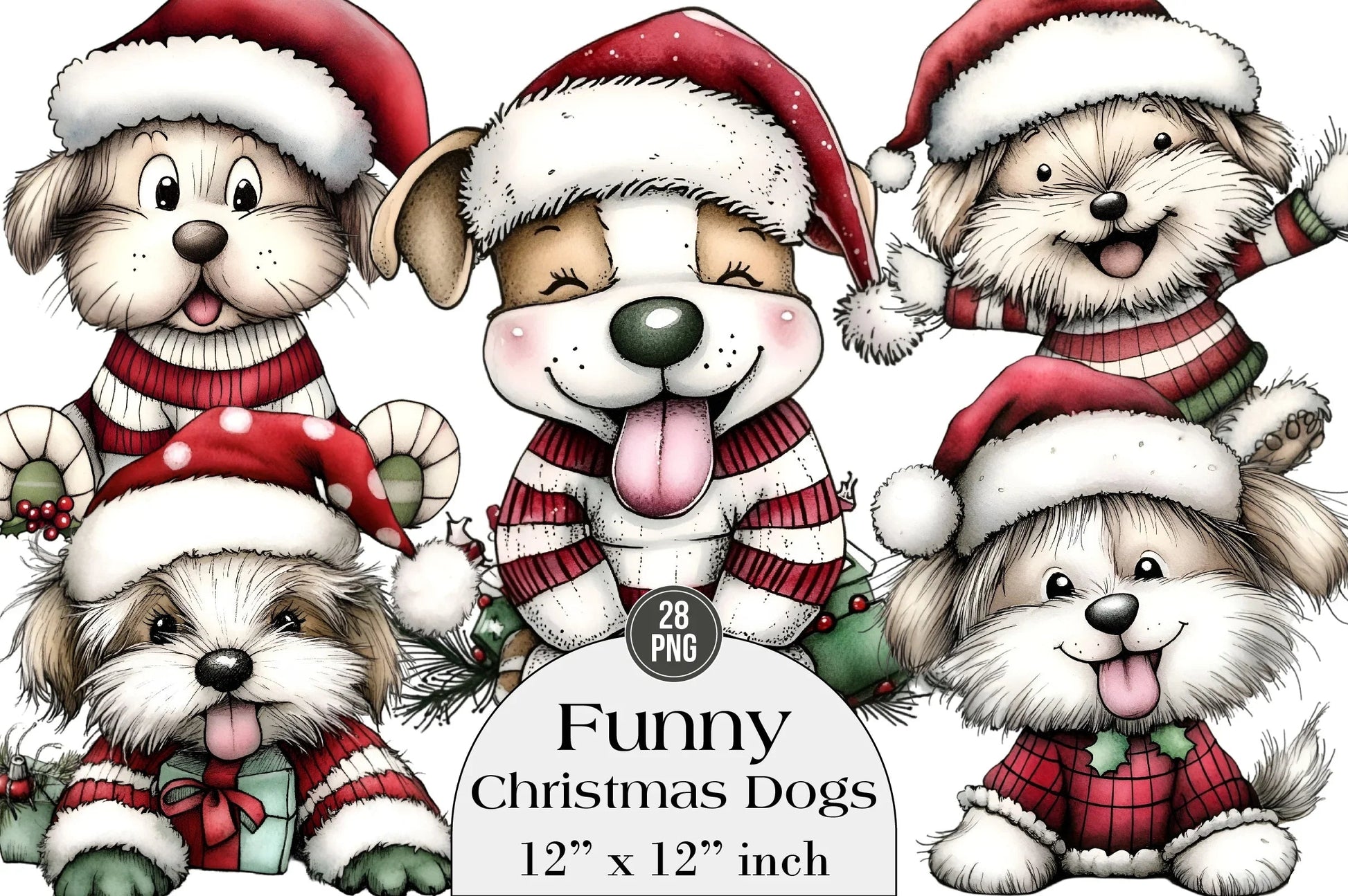 Funny Christmas Dogs Clipart Bundle - CraftNest - Digital Crafting and Art