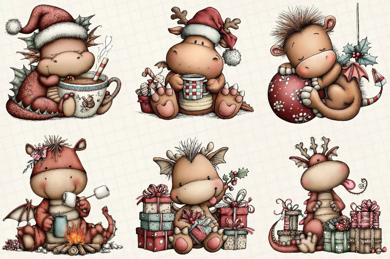 Funny Christmas Dragon Clipart Bundle - CraftNest - Digital Crafting and Art
