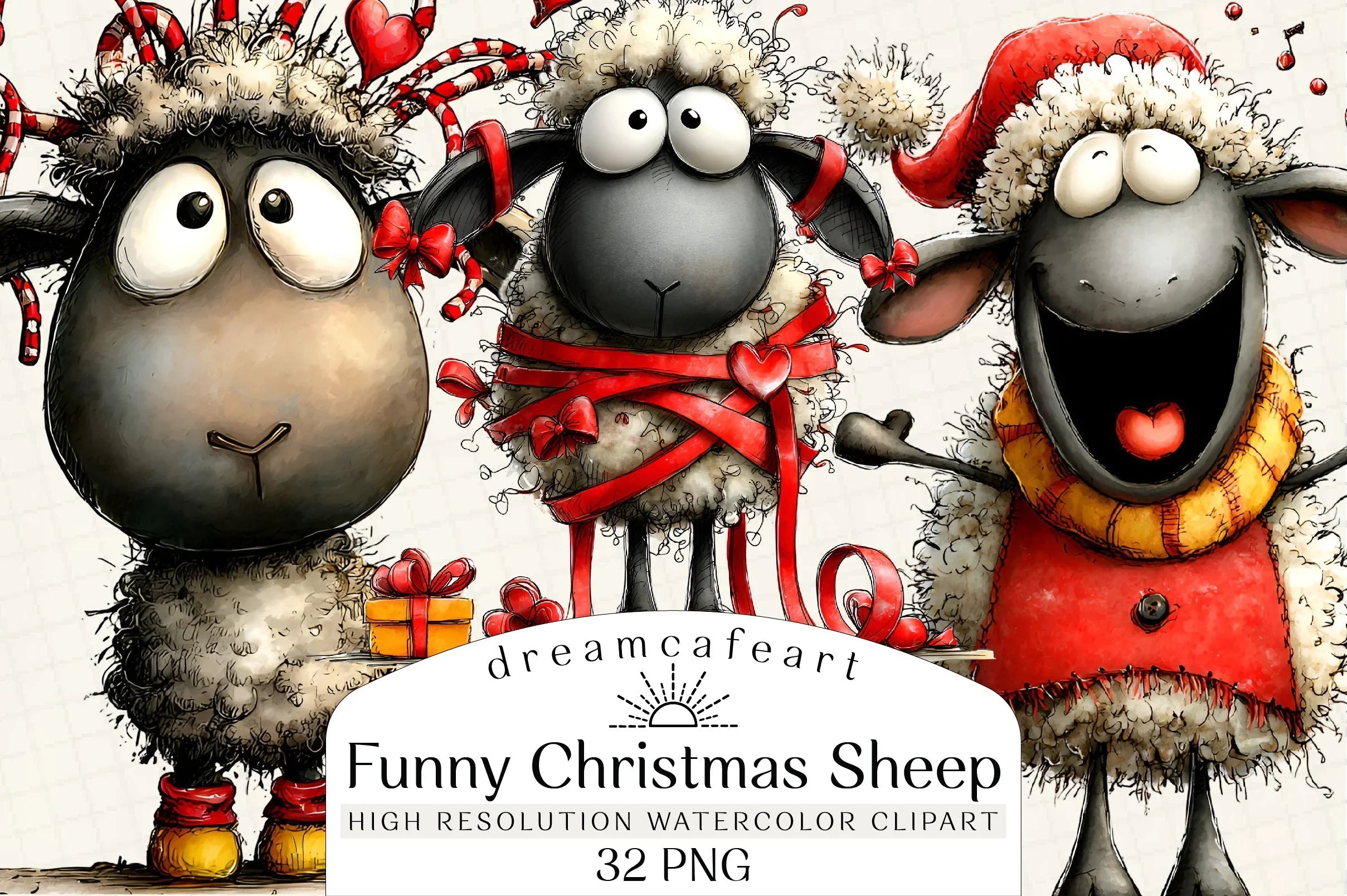 Funny Christmas Sheep Clipart Bundle - CraftNest - Digital Crafting and Art