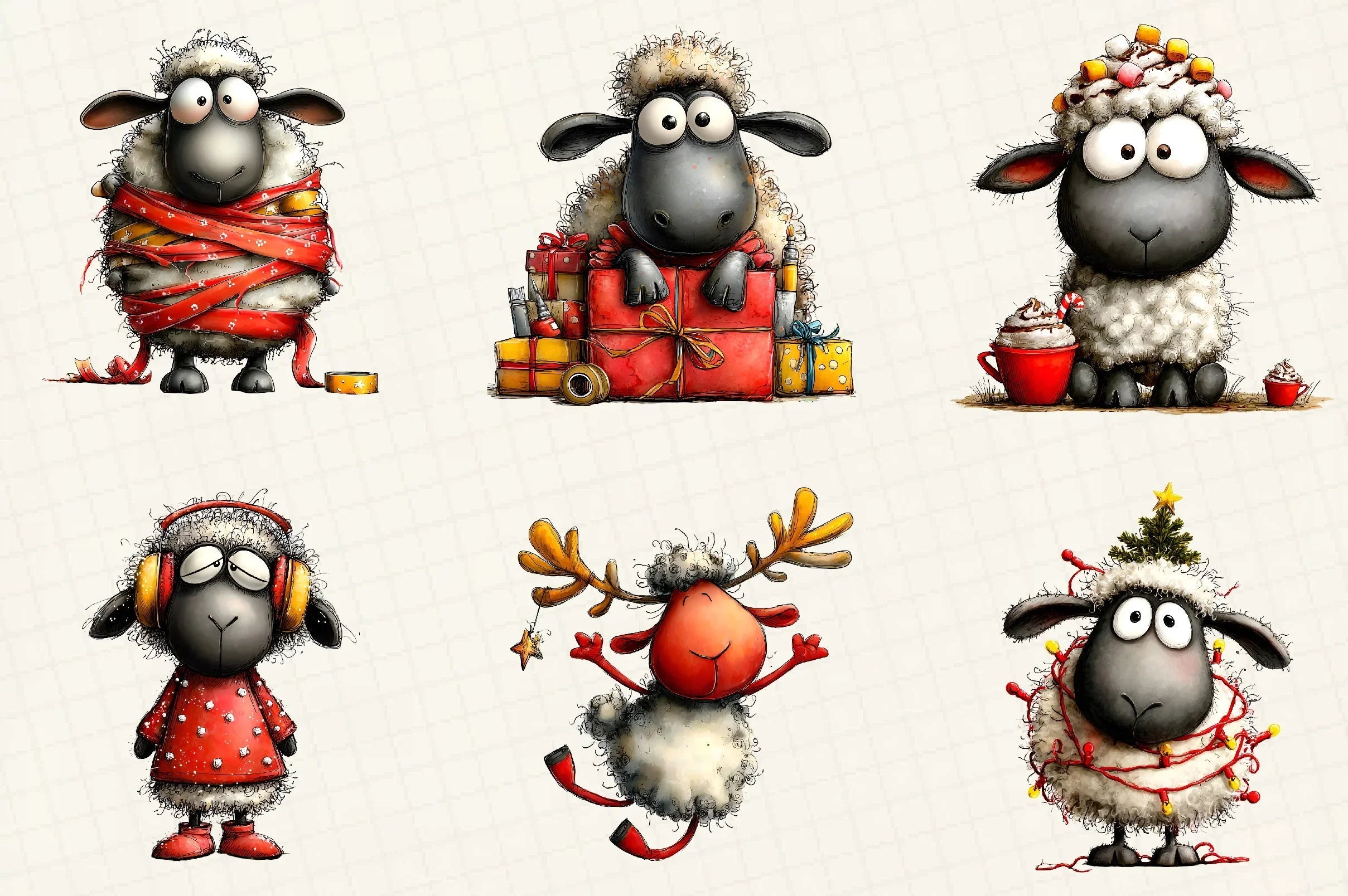 Funny Christmas Sheep Clipart Bundle - CraftNest - Digital Crafting and Art
