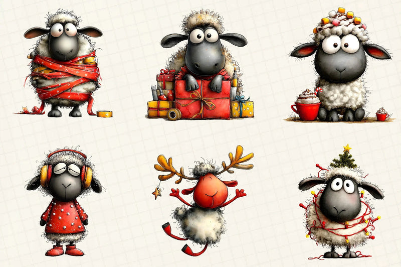 Funny Christmas Sheep Clipart Bundle - CraftNest - Digital Crafting and Art