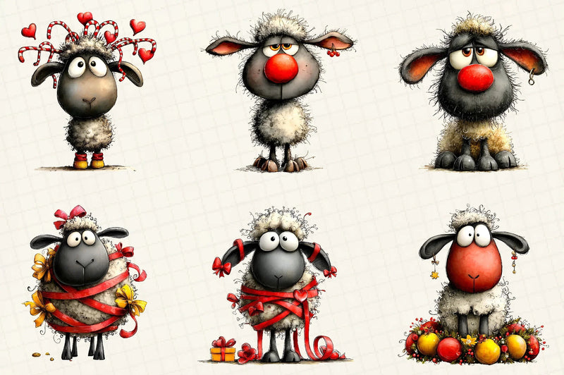 Funny Christmas Sheep Clipart Bundle - CraftNest - Digital Crafting and Art