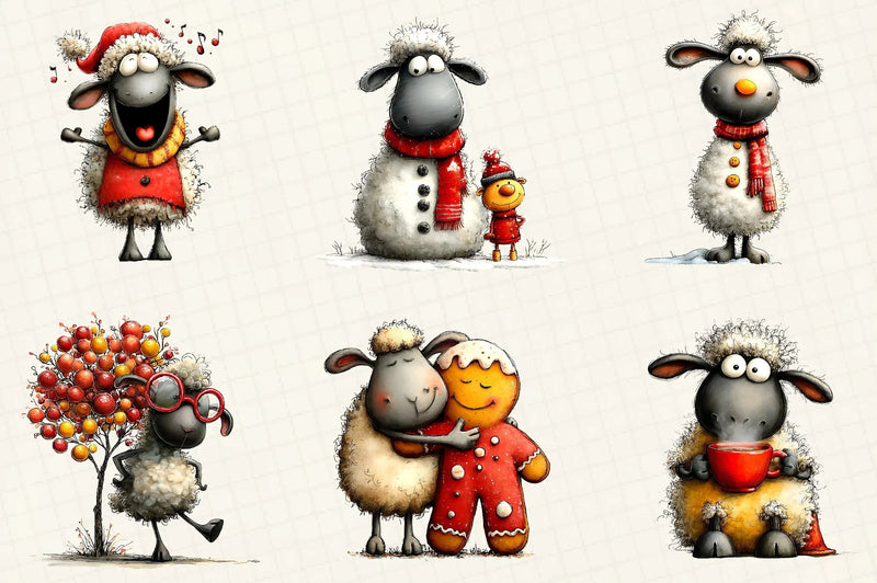 Funny Christmas Sheep Clipart Bundle - CraftNest - Digital Crafting and Art
