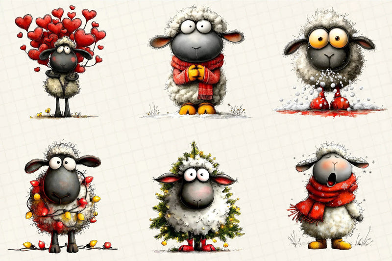 Funny Christmas Sheep Clipart Bundle - CraftNest - Digital Crafting and Art