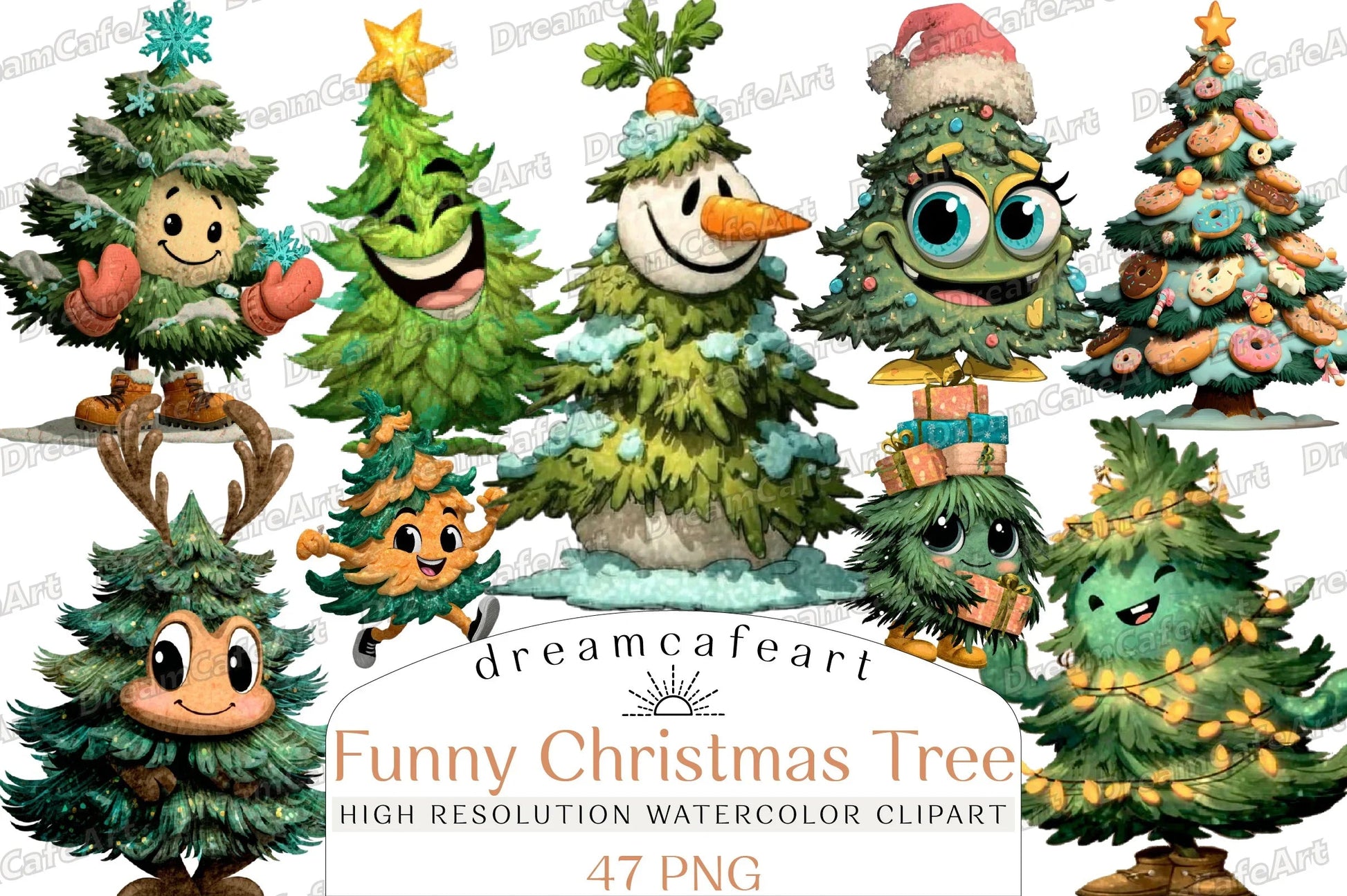 Funny Christmas Tree Clipart Bundle - CraftNest - Digital Crafting and Art